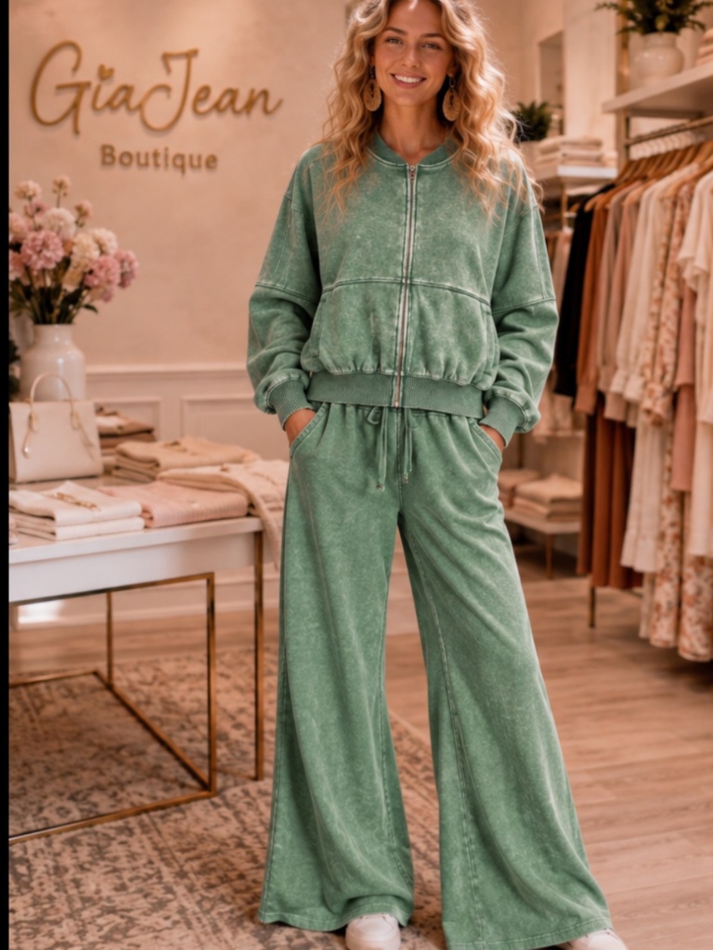 ❤️ ZENANA “ COURTNEY 3 “ ZENANA TWO PIECE ACID WASH SWEAT SUIT SET 55 68 - Picture 2 of 3